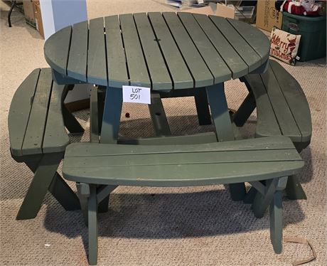 Outdoor Painted Forest Green Round Picnic Table & Benches