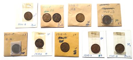 1926D, 1927S, 1927D, 1928P, S, D Pennies