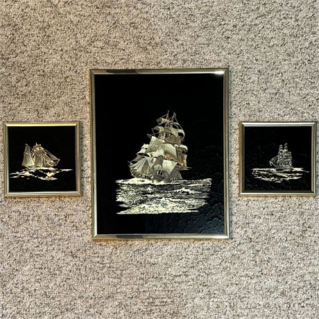 Kafka Early 80's Gold Foil Galleon Ship Wall Decor Set