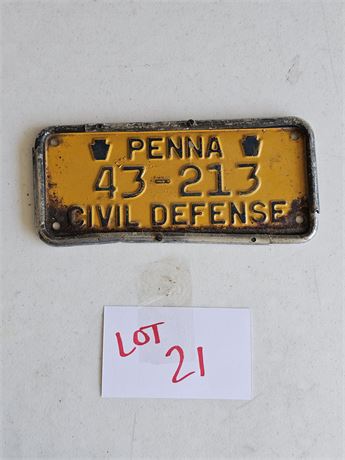 Civil Defense Penna Plate