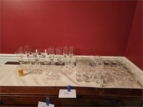 Large Mixed Clear Glass Lot: Drinking Glasses/Champagne/Sniffers & More