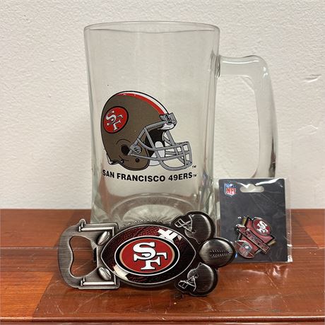 NFL San Francisco 49'ers Football Team Collectibles - Pin, Mug, Bottle Opener