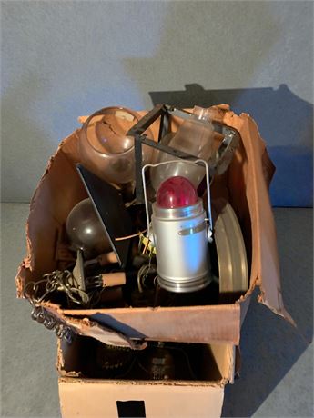 Vintage Oil Lamp Glass Reservoirs/Brass Bases, Retro Lantern & Light Fixture Lot