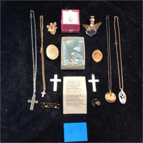 Religious Cross Angel Holy Spirit Dove Pin and Jewelry Lot