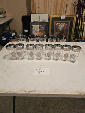 MCM Metalyte Silver Trim Highball Numbers Tumblers #1-8 & Pilsner Silver Glasses