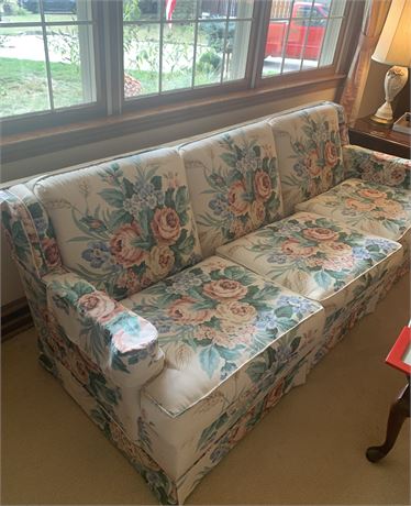 Custom Crafted Pastel Floral Print Sofa/Couch 84 x 33 x 28 H