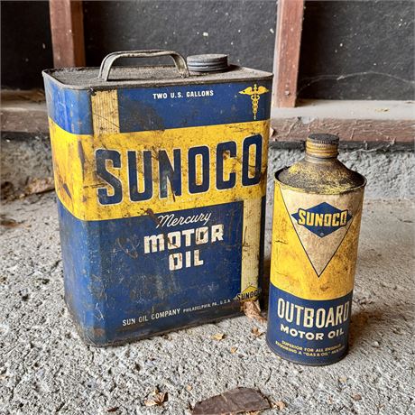 Sunoco 2 Gallon Blue Diamond and Quart Oil Cans