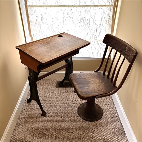 19th Century Kenney Bros. & Wolkins School Desk and Chair