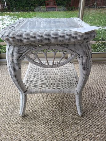 White Wicker End Table