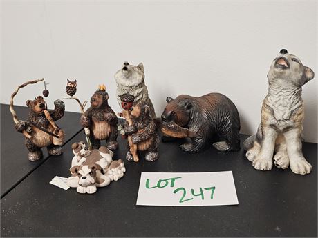 Mixed Figurine Lot : Lenox Wolf / Cecile Dogs / Bears & More