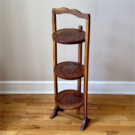 Vintage Hand Carved 3-Tier Folding Pastry Stand
