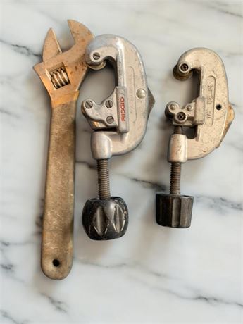Ridgid Tubing Cutters & Adjustable Wrench Lot