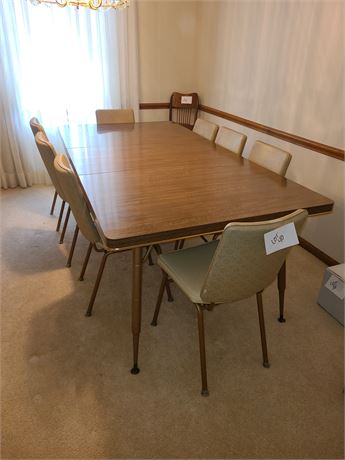 Mid-Century Imperial Walnut Table with Metal Legs by Howell Co. & 8 Vinyl Chairs