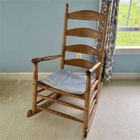 Antique Ladder Back Rocking Chair with Rattan Seat