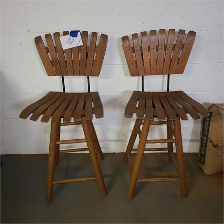 MCM Slanted Swivel Wood Chairs