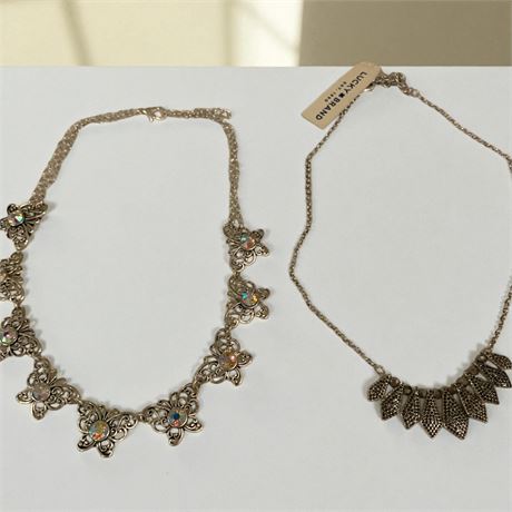 Lucky Brand Gunmetal Jeweled Diamond-Shaped Statement Necklace (Tag Attached)