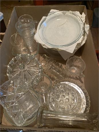 Glass Lot - Pressed Glass Candy Dish, Pyrex Glass & More