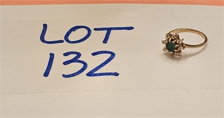 Tested 14K Emerald & Diamond Ladies Size 4 Ring 1.2 DWT Includes Stone Weight