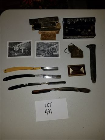 Tri Signal Telegraph Set, Vintage Straight Razors, Korn Bakelite Razor,
