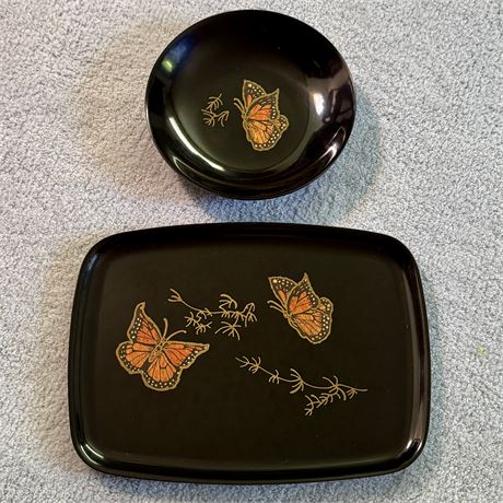 MCM Couroc Monarch Butterfly Tray and Bowl