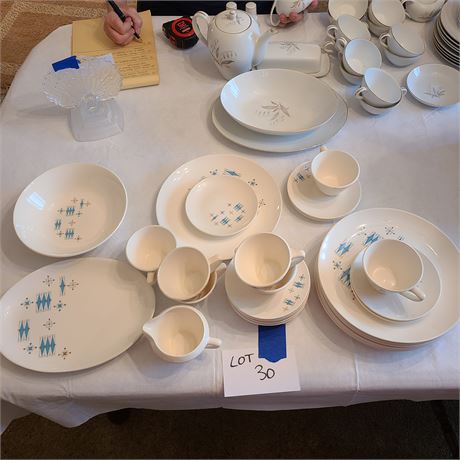 MCM Blue Diamond & Snowflake Pattern Dishes:Platter/Plates/Bowls/Cups/Saucers