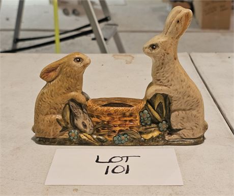 Gorham Three Bunnies With Basket 1987 Folk Art Style Figure