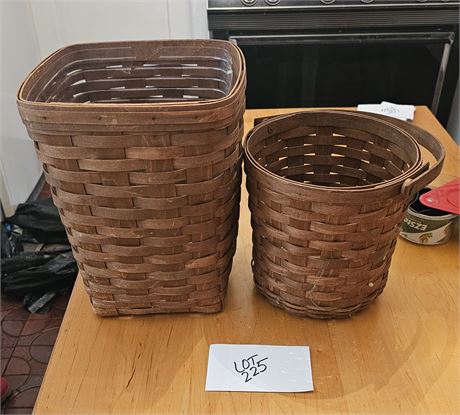 Longaberger 12" Waste Basket & 9" Gathering Basket