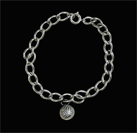 Sterling Silver Chain Link Bracelet and Golf Ball Charm - 7" - 8.5g