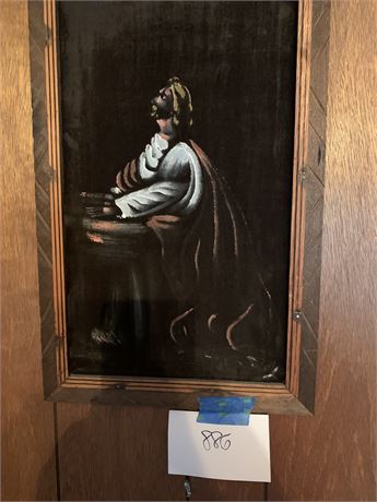 Black Velvet Wall Art Painting of Jesus Christ In Wood Frame 22 1/2 H x 14 W