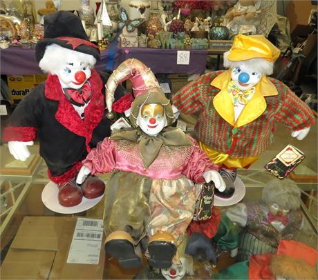 3 Porcelain Clown Dolls