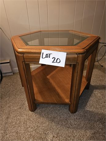 Wood & Glass Beveled Octagon End Table