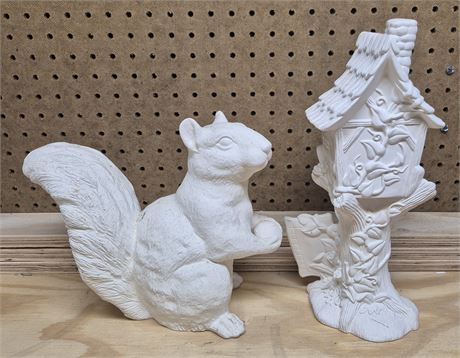 Ceramic Squirrel & Birdhouse