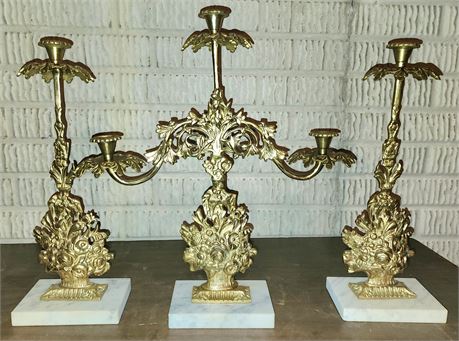 Brass Candle Holders W/Marble Bases