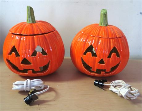 2 Ceramic Lighted Pumpkins