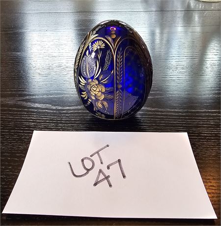 St.Petersburg Russian Cobalt Blue Faberge Style Glass Egg