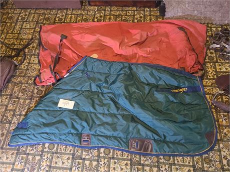 (2) Horse Blankets - Heavy Lined Large Wrangler Blanket & Red Travel Wrap