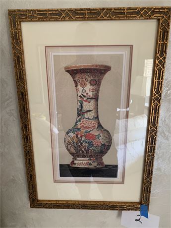 Satsuma Chinese Vase Hanging Artwork/Wall Art In Ornate Gold Frame