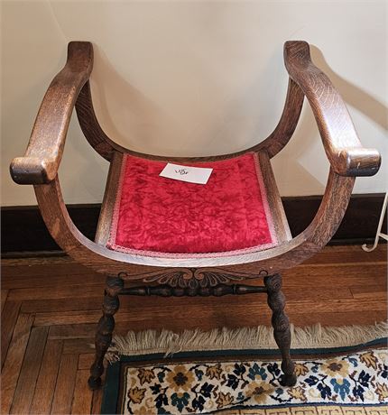 Antique Victorian Era Oak Saddle Chair