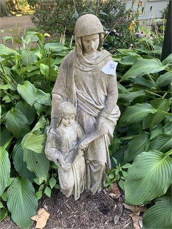 Cement Saint Anne With Mary As Child Garden Statue