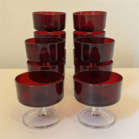 Set of 12 1970's Luminarc Ruby Red Champagne Glasses or Dessert Cups