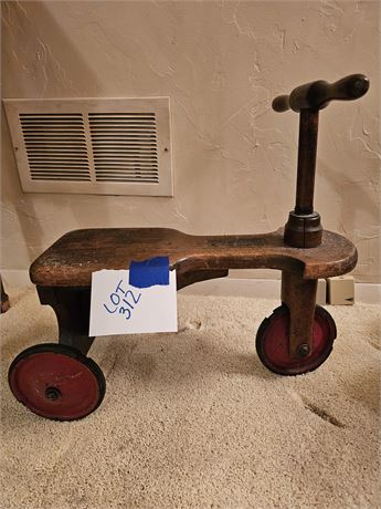 Antique Wood Kiddie Kart 3-Wheel Ride On Toy