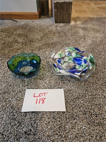 Art Glass Abstract Asymmetrical Shape Cartoccio Edge & Small Art Glass Bowl