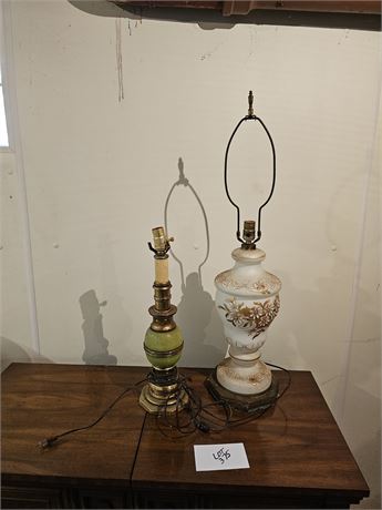 Vintage Brass & Enamel Lamp & Brass White & Gold Trim Table Lamp