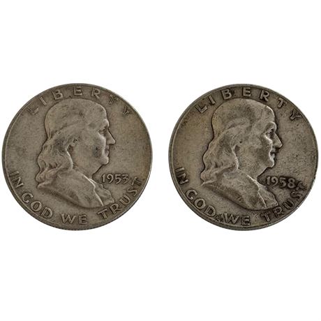 1953 & 1958 Franklin Half Dollar Coins