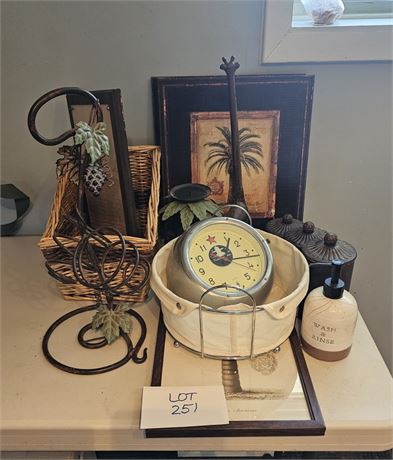Decor Lot - Baskets, Wall Art, Wine Bottle Holder & More