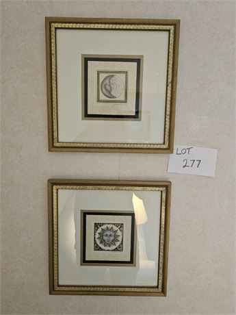 Signed Kathleen Ney Minimalist Sun & Moon Framed Prints