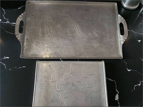 Vintage Hammered Aluminum Serving Trays by Arthur Armour & Wendell August Forge