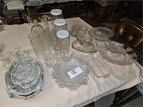 Mixed Glass Lot: Snack Sets / Drinking Glasses / Platters / Canister Set & More