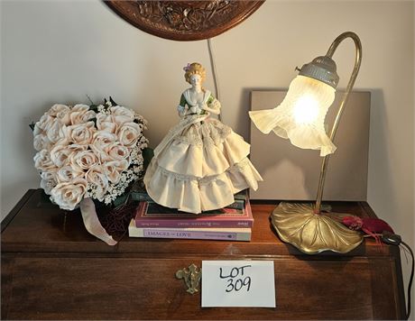 Mixed Misc Decor Lot – Lily Table Lamp (15"H), Porcelain Goebel