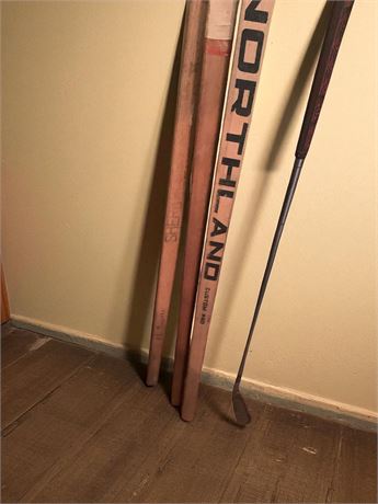 Vintage Wood Hockey Sticks & Floor Hockey Replacement Blades Lot